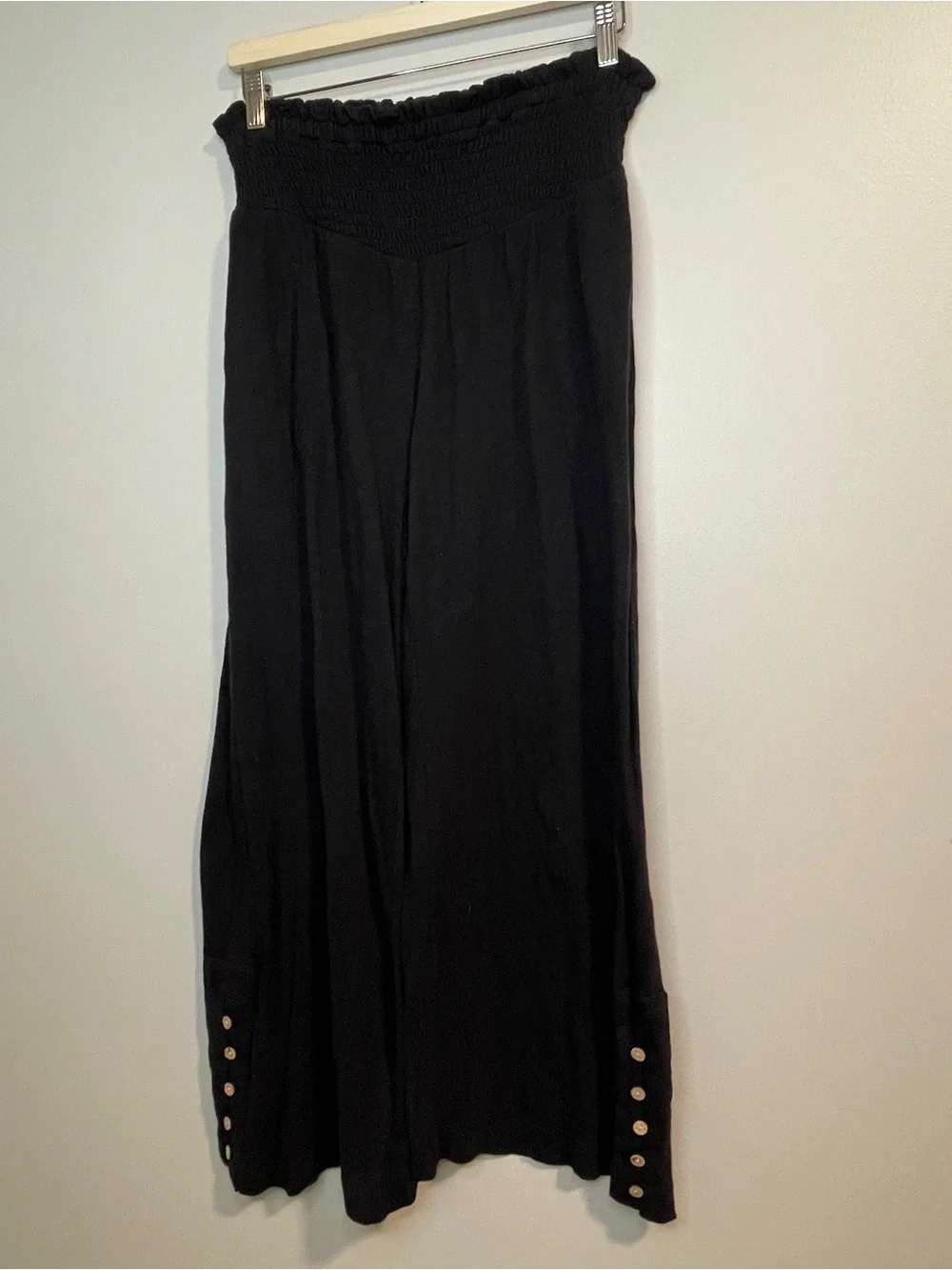 FP Beach Black Wide-Leg Pull-On Pants with Button Hem - Picture 1 of 7